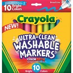 CRAYOLA ULTRACLEAN WASHABLE MARKERS BROAD BRIGHT COLORS PACK 10