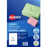 AVERY 958064 L7567 CRYSTAL CLEAR SHIPPING LABEL LASER CLEAR 1UP PACK 10