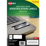 AVERY 959202 L6011 HEAVY DUTY LASER LABELS 27UP SILVER PACK 20