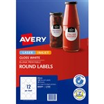 AVERY 980001 L7105 BLANK PRINTABLE LABELS ROUND LASERINKJET 12UP GLOSSY WHITE PACK 10