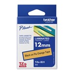 BROTHER TZEB31 LAMINATED LABELLING TAPE 12MM BLACK ON FLUORO ORANGE