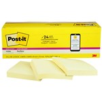 POSTIT 65424SSCP SUPER STICKY RECYCLED NOTES 76 X 76MM CANARY YELLOW CABINET PACK 24