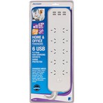 JACKSON POWERBOARD SURGE PROTECTED 10 OUTLET SWITCHED 6 USB OUTLETS 1M WHITE