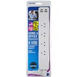 JACKSON POWERBOARD SURGE PROTECTED 4 WAY USB 1M WHITE