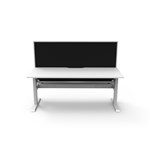 RAPIDLINE BOOST STATIC SINGLE SIDED WORKSTATION WITH SCREEN AND CABLE TRAY 1800MM NATURAL WHITE TOP WHITE FRAME BLACK SCREEN