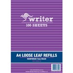 WRITER LOOSE LEAF REFILL REINFORCED 7MM RULED 60GSM A4 100 SHEET