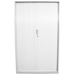 STEELCO TAMBOUR DOOR CABINET 3 SHELVES 1200H X 1200W X 463D MM WHITE SATIN