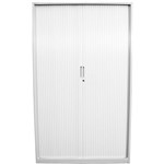 STEELCO TAMBOUR DOOR CABINET 3 SHELVES 1200H X 900W X 463D MM WHITE SATIN