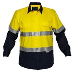 PRIME MOVER MA801 COTTON DRILL SHIRT LONG SLEEVE LIGHTWEIGHT WITH TAPE 2TONE YELLOW NAVY MEDIUM
